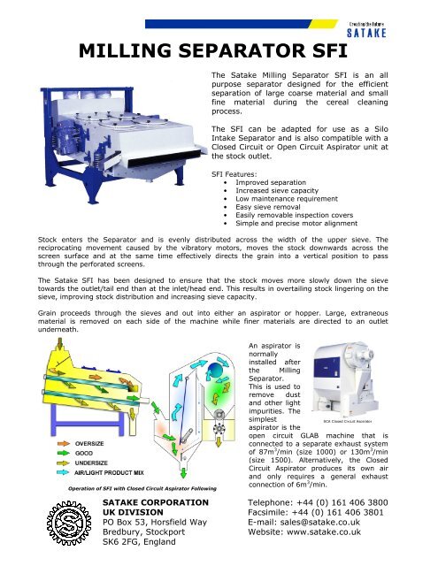 MILLING SEPARATOR SFI - Satake