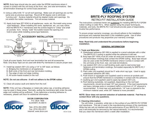 Dicor Rubber/TPO Brite-Ply Retro-Fit Roofing Installation Guide
