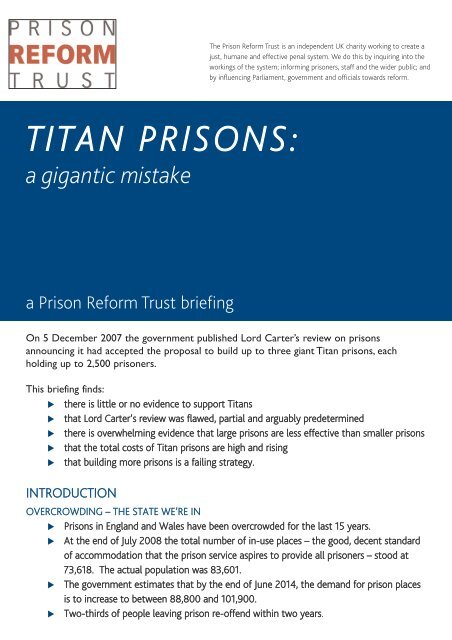 Titan Prisons: A Gigantic Mistake - Prison Reform Trust