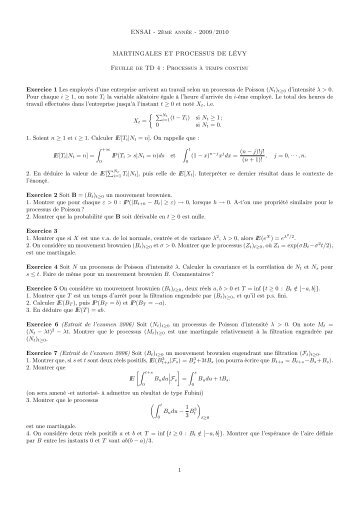 ENSAI - 2Ã¨me annÃ©e - 2009/2010 MARTINGALES ET PROCESSUS ...