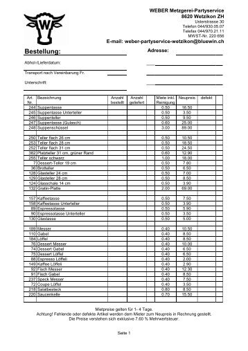 Bestellung: - Metzgerei Weber