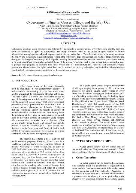 ARPN Journal of Science and Technology::Cybercrime in Nigeria ...