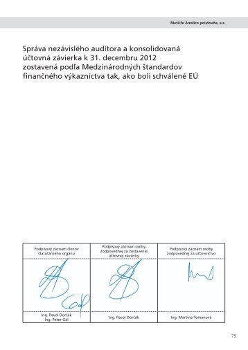 Konsolidovaná účtovná závierka 2012 - MetLife Amslico