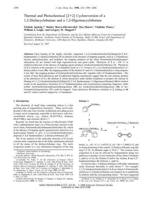 Thermal and Photochemical [2+2] Cycloreversion of a 1,2 ...