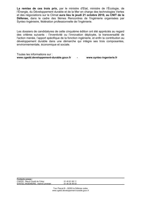 Le dossier de presse relatif aux rÃ©sultats - cgedd - MinistÃ¨re du ...