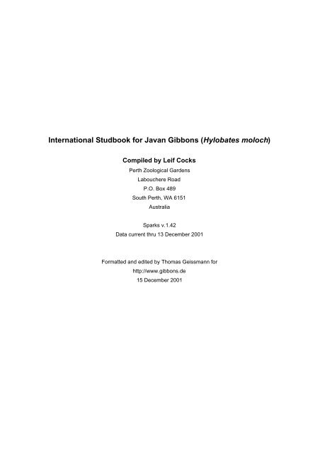 International Studbook for Javan Gibbons (Hylobates moloch)