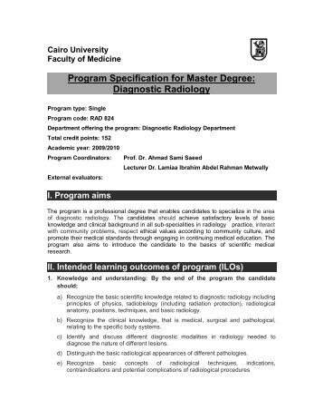 Program Specification for Master Degree: Diagnostic Radiology