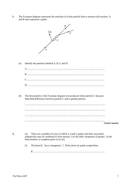 1 The Feynman Diagram Represents The Emission Of A Beta Particle