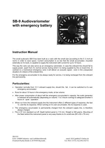 SB 9 Mini Variometer w. Emergency Battery - ILEC GmbH