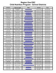 Region One ESC Child Nutrition Program - School Districts - Region 1