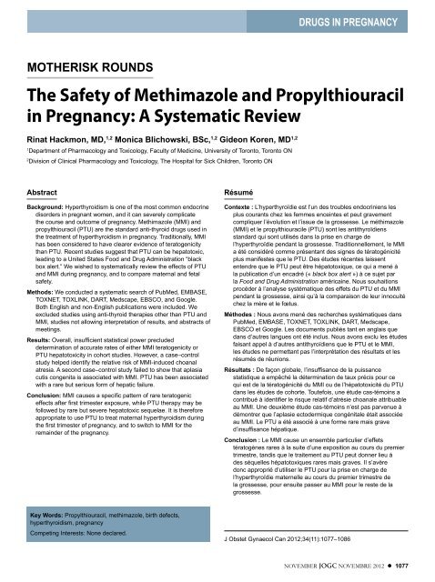 The Safety of Methimazole and Propylthiouracil in Pregnancy - JOGC