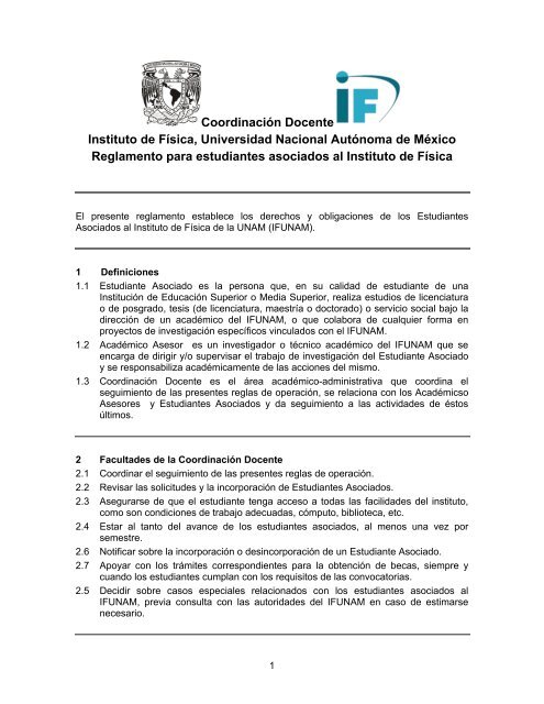 Reglamento para estudiantes asociados - UNAM