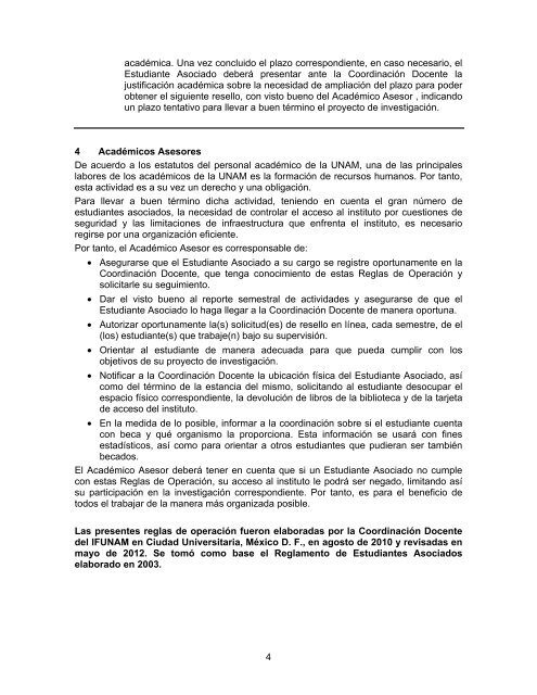 Reglamento para estudiantes asociados - UNAM