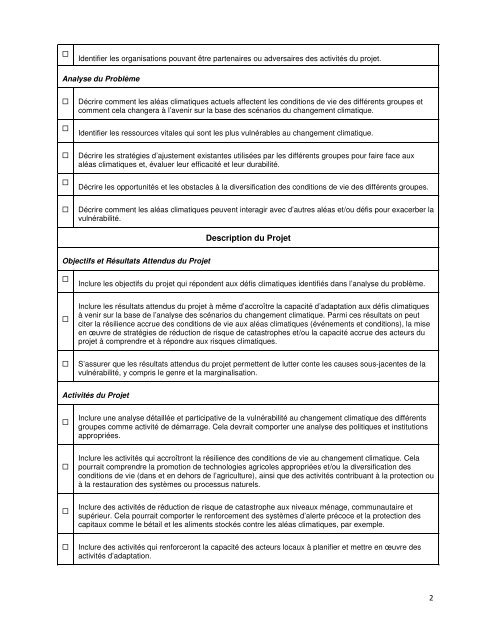 Check-list de Proposition de Projet - CARE Climate Change