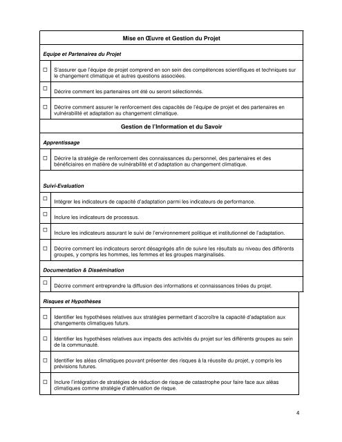 Check-list de Proposition de Projet - CARE Climate Change