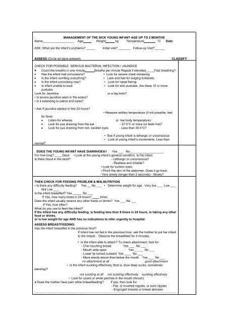 IMCI Patient Assessment Form PDF Malnutrition Breastfeeding, 42% OFF