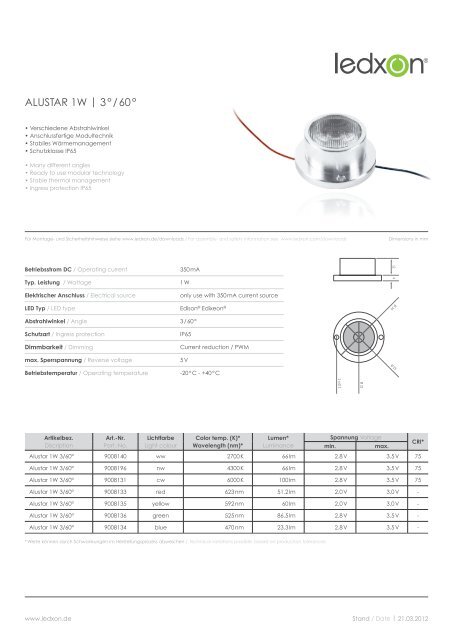 ALUSTAR 1W | 3 ° / 60 °