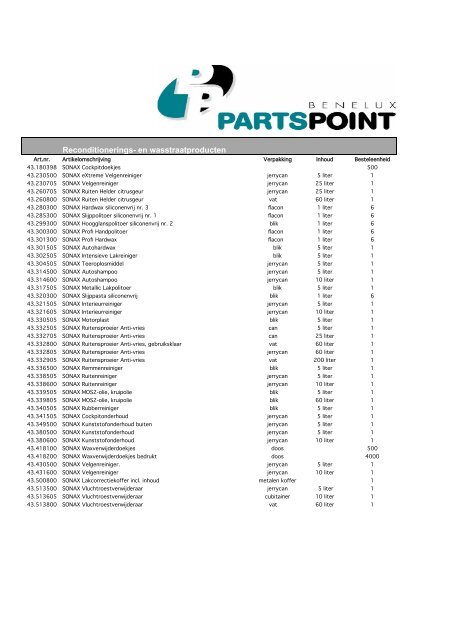 Sonax grootverbruik - PartsPoint