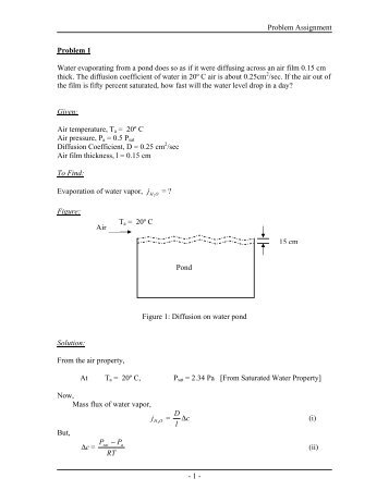 Problem Assignment - 1 - Problem 1 Water evaporating from a pond ...
