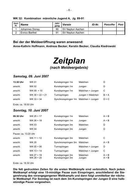 Meldeergebnis NRW-Jugend 2007.06 - SV Neptun Aachen 1910 eV ...
