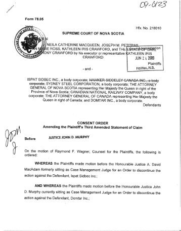 June 24, 2009 - Order re: 4th Amended Statement of Claim - Wagners
