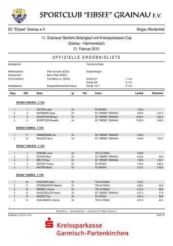 SC "Eibsee" Grainau e.V. Skigau Werdenfels 11. Grainauer Bambini ...
