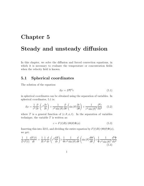 Chapter 5 Steady and unsteady diffusion