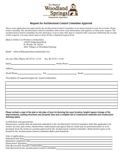 Request for Architectural Control Committee Approval