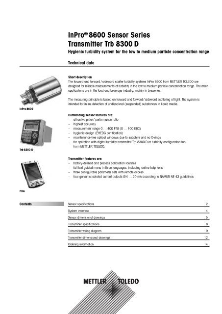 InPro® 8600 Sensor Series Transmitter Trb 8300 D - Mettler Toledo