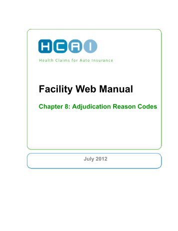 Chapter 8: Adjudication Reason Codes - HCAI