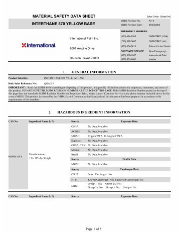 material safety data sheet interthane 870 yellow base - datasheets ...