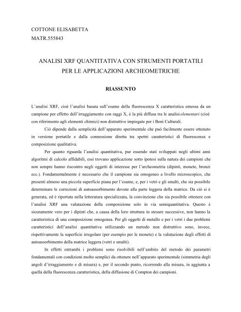 analisi xrf quantitativa con strumenti portatili per le applicazioni ...