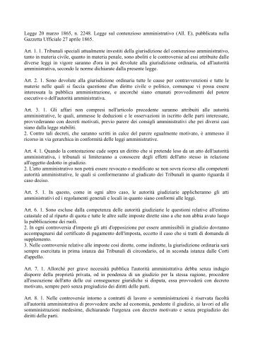 Legge 20 marzo 1865, n. 2248. Legge sul contenzioso amministrativo