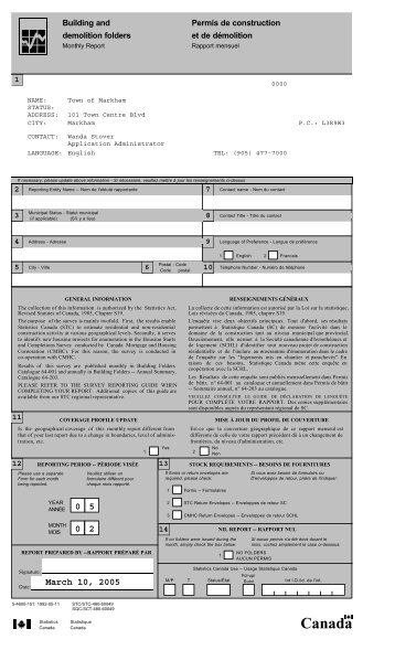 Markham Building Standards - Statistics Canada ... - Town of Markham