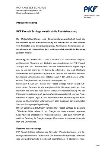 PKF FASSELT SCHLAGE Pressemitteilung PKF Fasselt Schlage ...