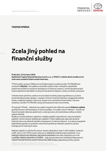 CelÃ¡ tiskovÃ¡ zprÃ¡va ke staÅ¾enÃ­ - Toyota Financial Services