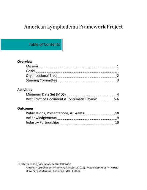 American Lymphedema Framework Project Annual Report of ...
