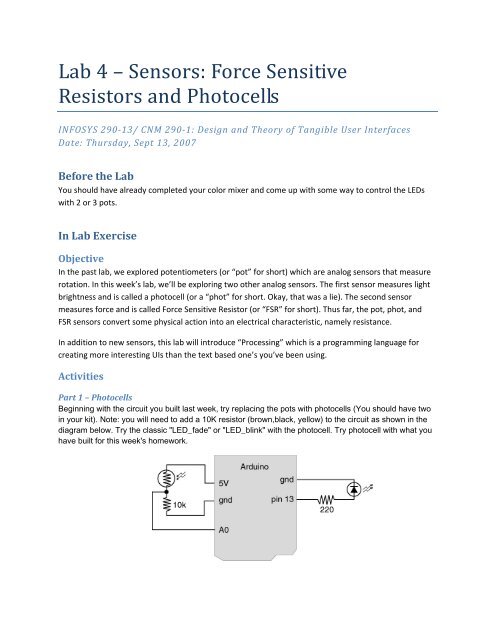 Lab 4 â Sensors: Force Sensitive Resistors and Photocells - Courses