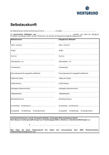 Selbstauskunft - WERTGRUND