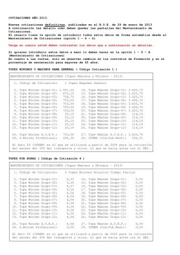 COTIZACIONES AÃO 2013. Nuevas cotizaciones definitivas ...