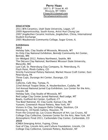 Artist's Resume - Red Lodge Clay Center