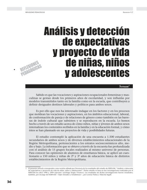 Análisis y detección de expectativas y proyecto ... - Revista Docencia