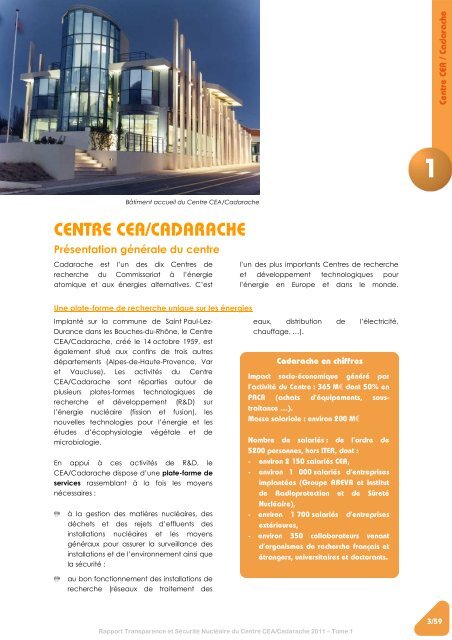 Tome 1 - Centre de Cadarache - CEA