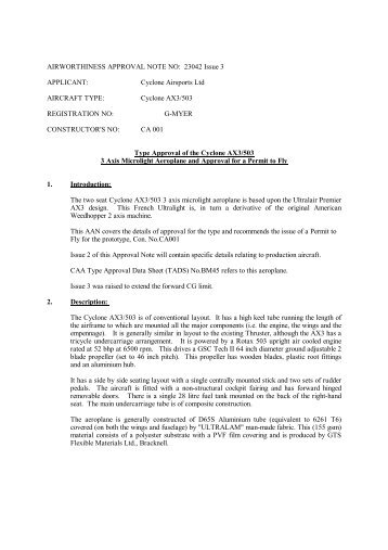 Cyclone AX3 Airworthiness Approval - Weedhopper