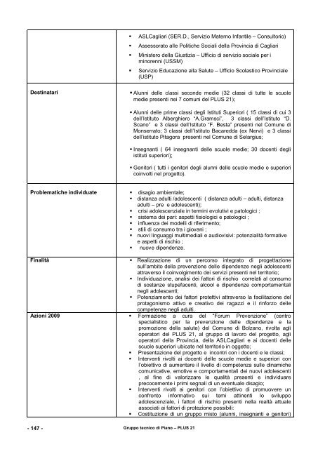 PLUS 21 anno 2010 - Aggiornamento - Sociale - Provincia di Cagliari