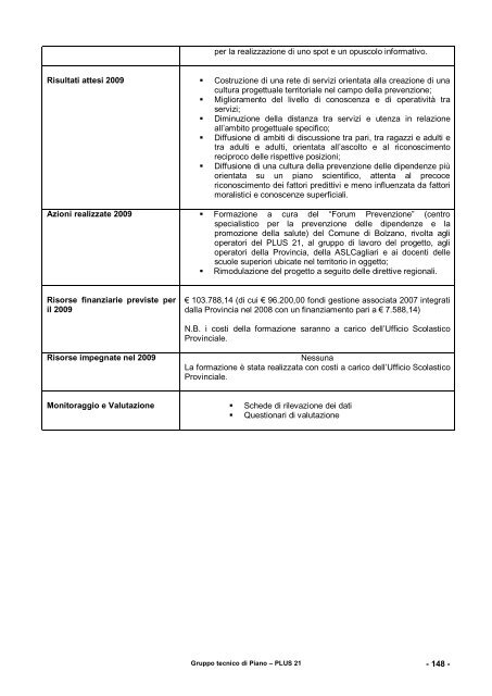 PLUS 21 anno 2010 - Aggiornamento - Sociale - Provincia di Cagliari