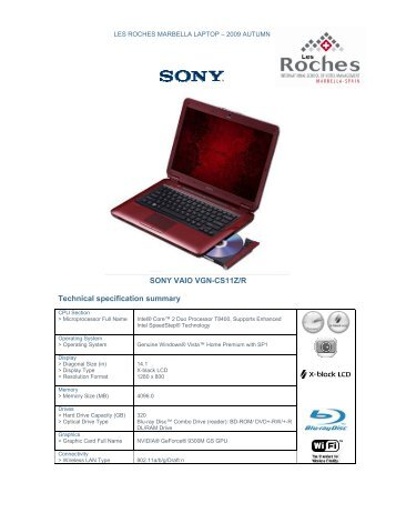 SONY VAIO VGN-CS11Z/R Technical specification ... - Les Roches