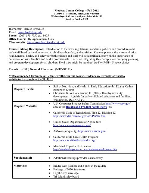 Modesto Junior College â€“ Fall 2012 Instructor: Denise Brownlee ...