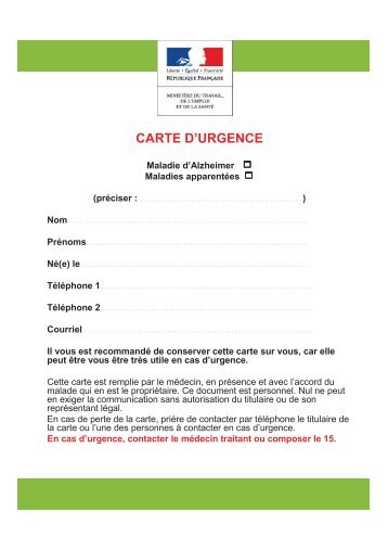 Annexe 4 : carte d'urgence Alzheimer