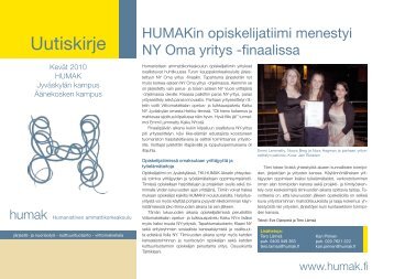 HUMAKin opiskelijatiimi menestyi NY Oma yritys -finaalissa